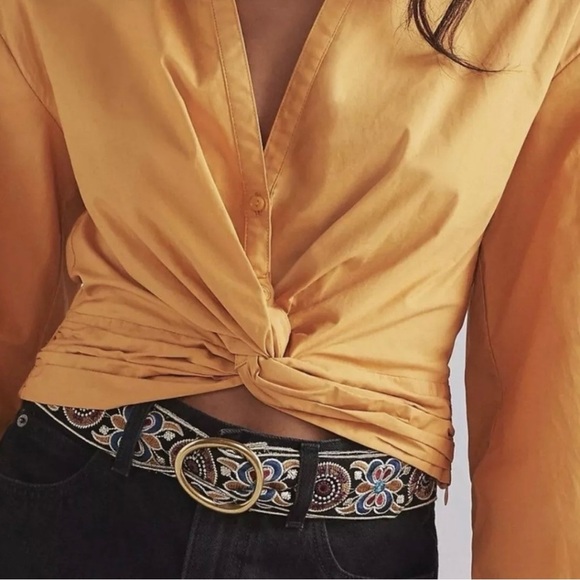 Anthropologie Sunday In Brooklyn Twist-Front V-Neck Blouse In Gold Medium - Picture 2 of 13